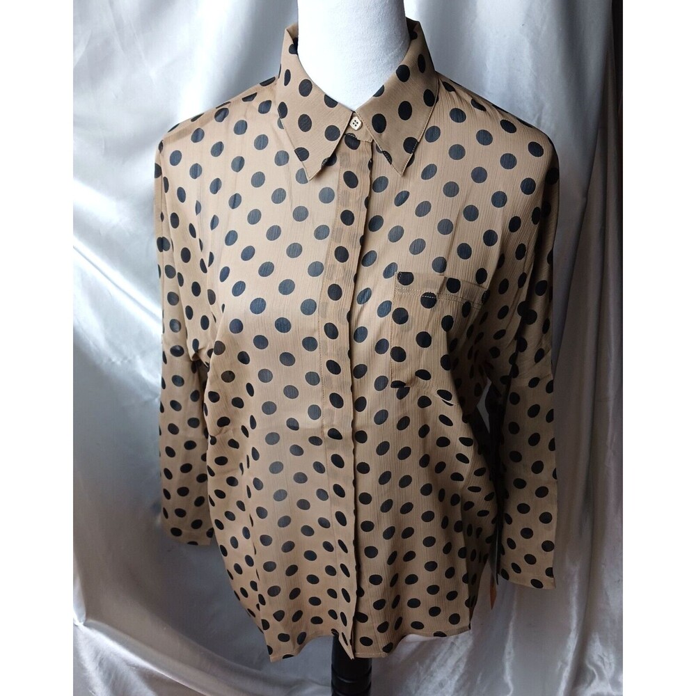 2OH Threads Women's Sheer Brown Polka Dot Sheer Button up Shirt Size XS ($139)